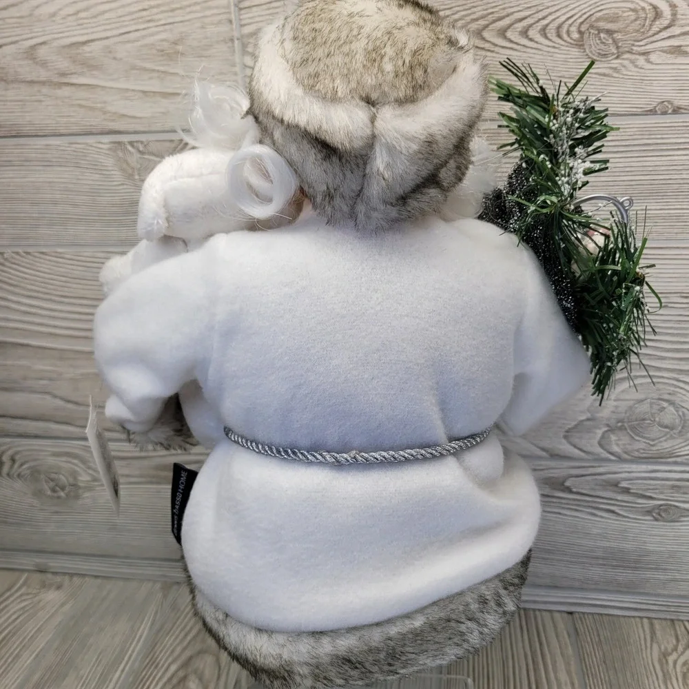 Dennis Basso‎ Home Sitting Santa Christmas Winter White Woodland Rustic Faux Fur